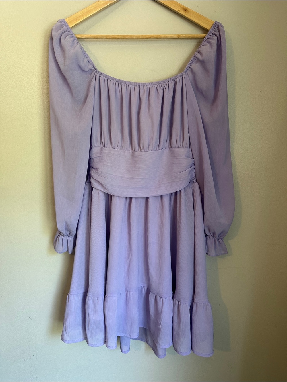 Lilac Purple Coquette Wedding Guest Dress W/ open Tie Back & Ruffle Hem, Medium